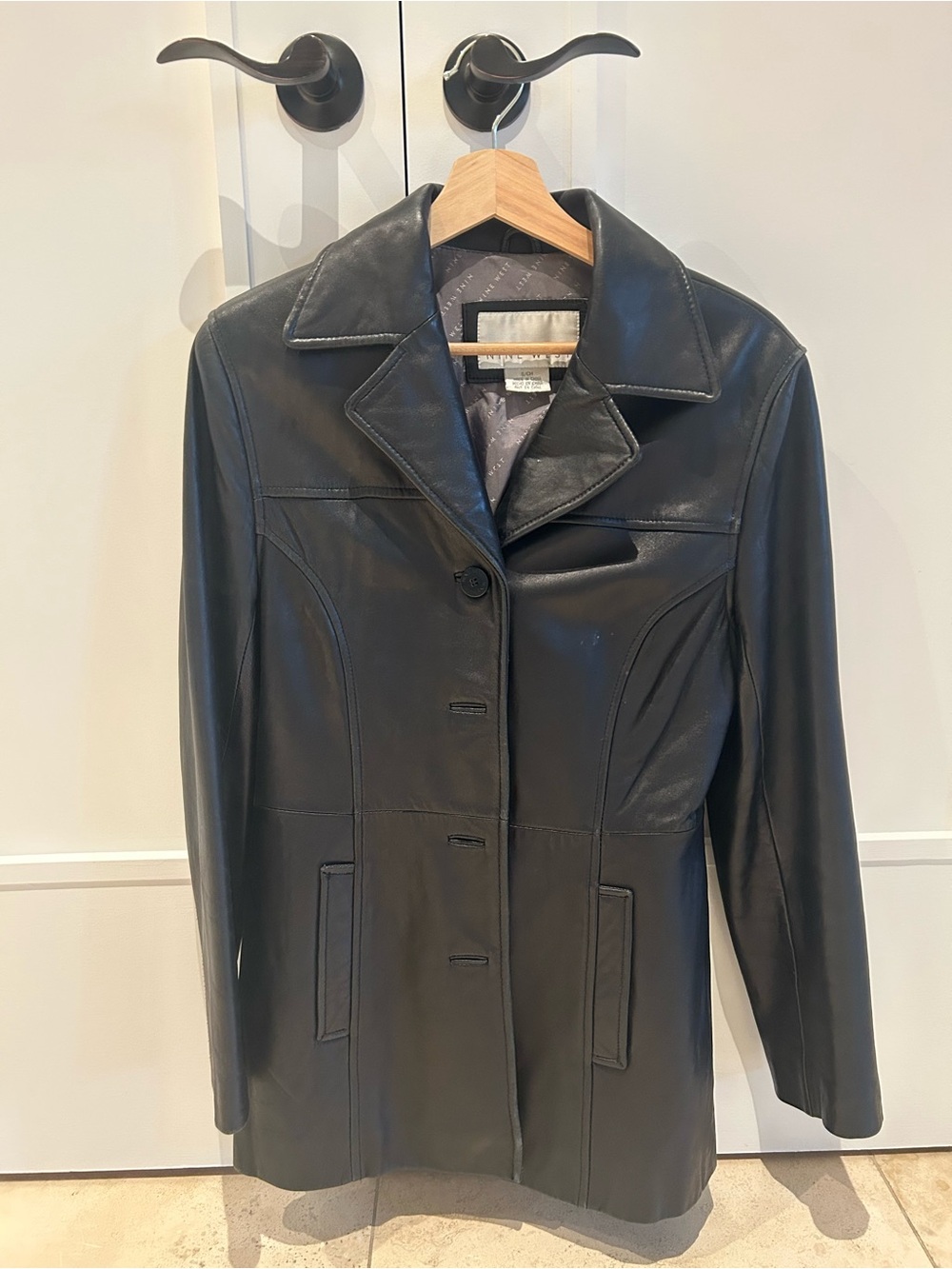 Nine West authentic Black Leather Button-Front Jacket